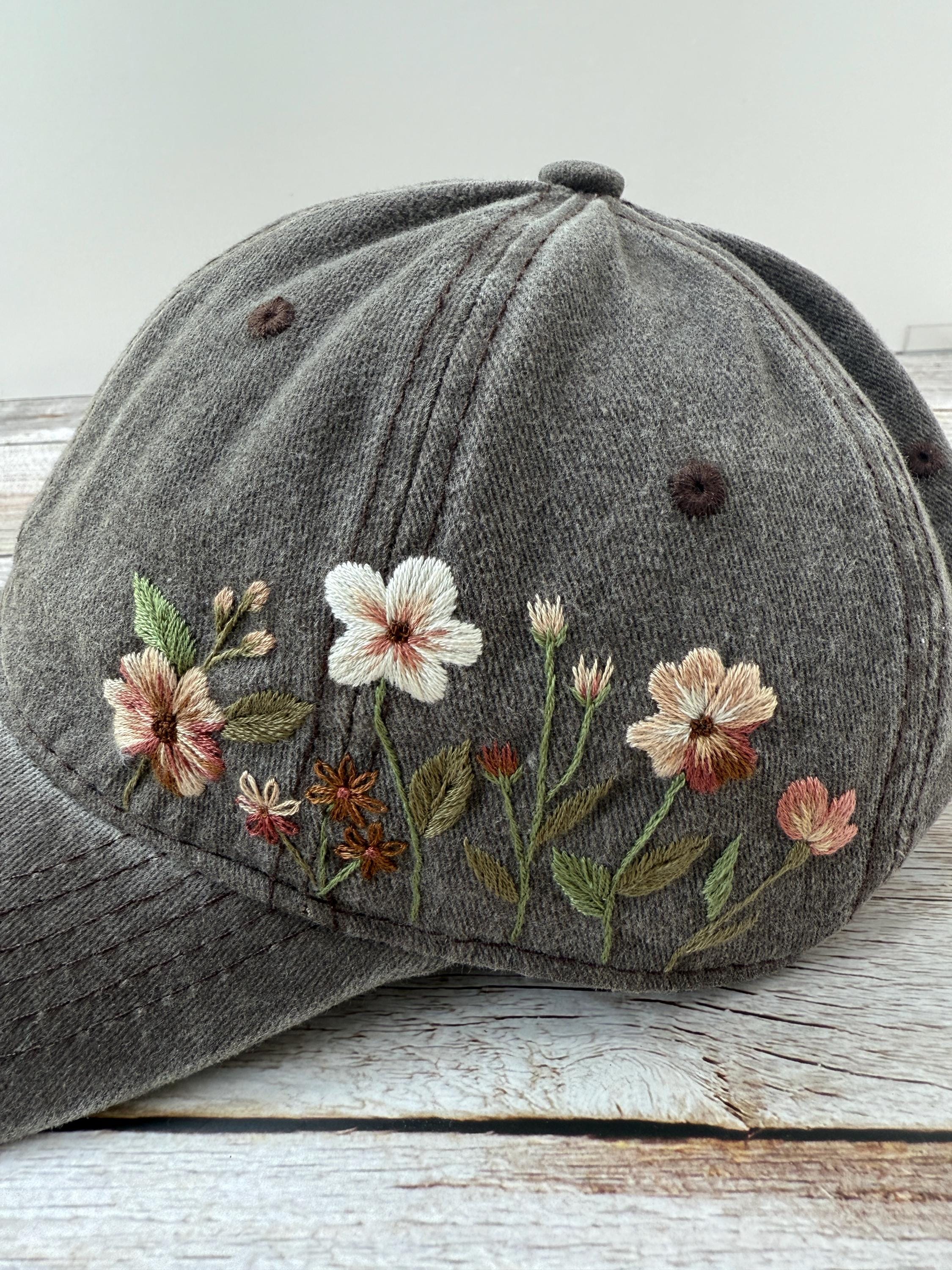 Women\'s Embroidered Baseball Cap Adjustable Soft Breathable Hats Floral(Gray) Floral Hand Embroidered Baseball Cap, Unstructured Cotton  main image 2