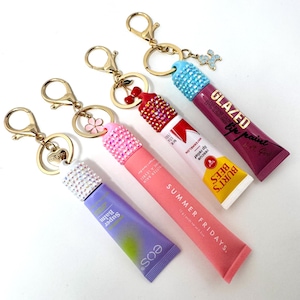Lip Gloss Cap Keychain Bedazzled Summer Friday Lip Balm Holder Cute Charm Keychain Cute Gift for Her Beauty Accessory Bedazzled Rhinestone