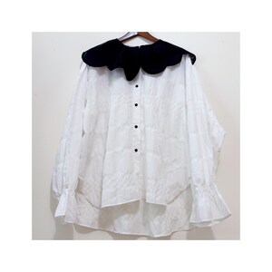 Vintage Oversized Blouse with Statement Collar Smocked Texture