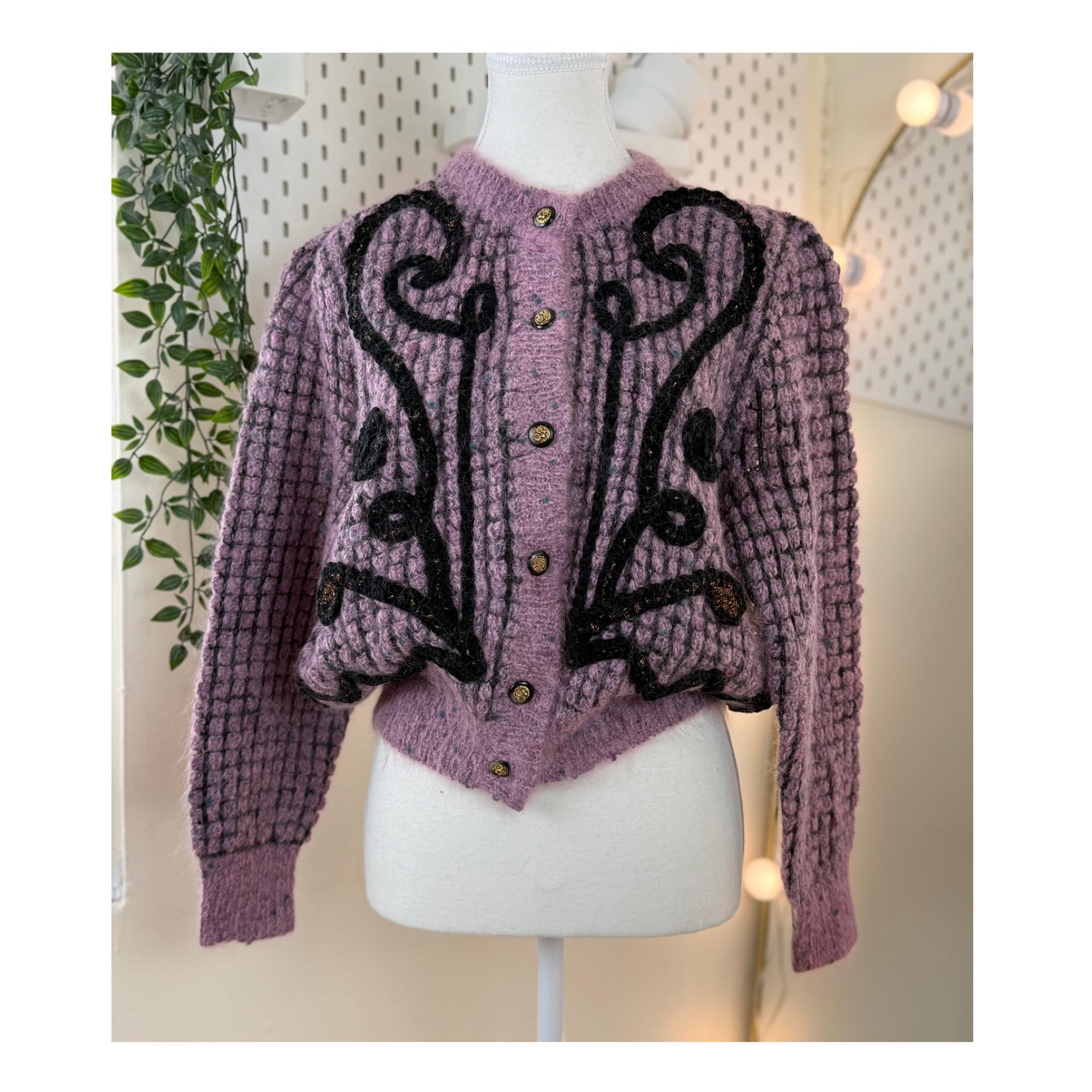 Vintage Lui Chantant Wool Blend Textured Knit Sweater Cropped Fit 