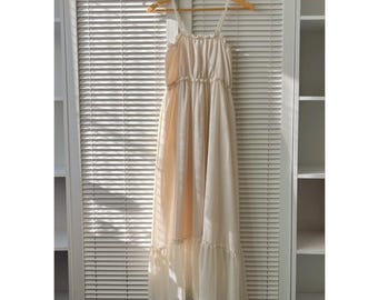Lange jurk met ruches en voering Lange zomerjurk boho, verstelbare band maxi-jurk Romantische cottagecore-jurk Vakantie- en vakantiekleding