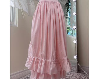 Korean Cottagecore Prairie Maxi Skirt Cotton Ruffle Skirt Romantic Layered Hem Skirt Balloon Hem Adjustable Ribbon Skirt Mori Girl Fairycore