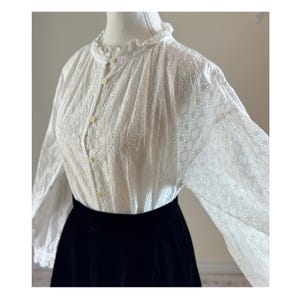 Cotton Lace Blouse Romantic Eyelet Embroidery Top Puff Sleeve Ruffle Collar Shirt Cottagecore Feminine Spring Summer Fall Blouse Boho Lolita