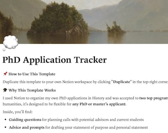 PhD Application Tracker | Notion Template for Grad School (Digital Download)