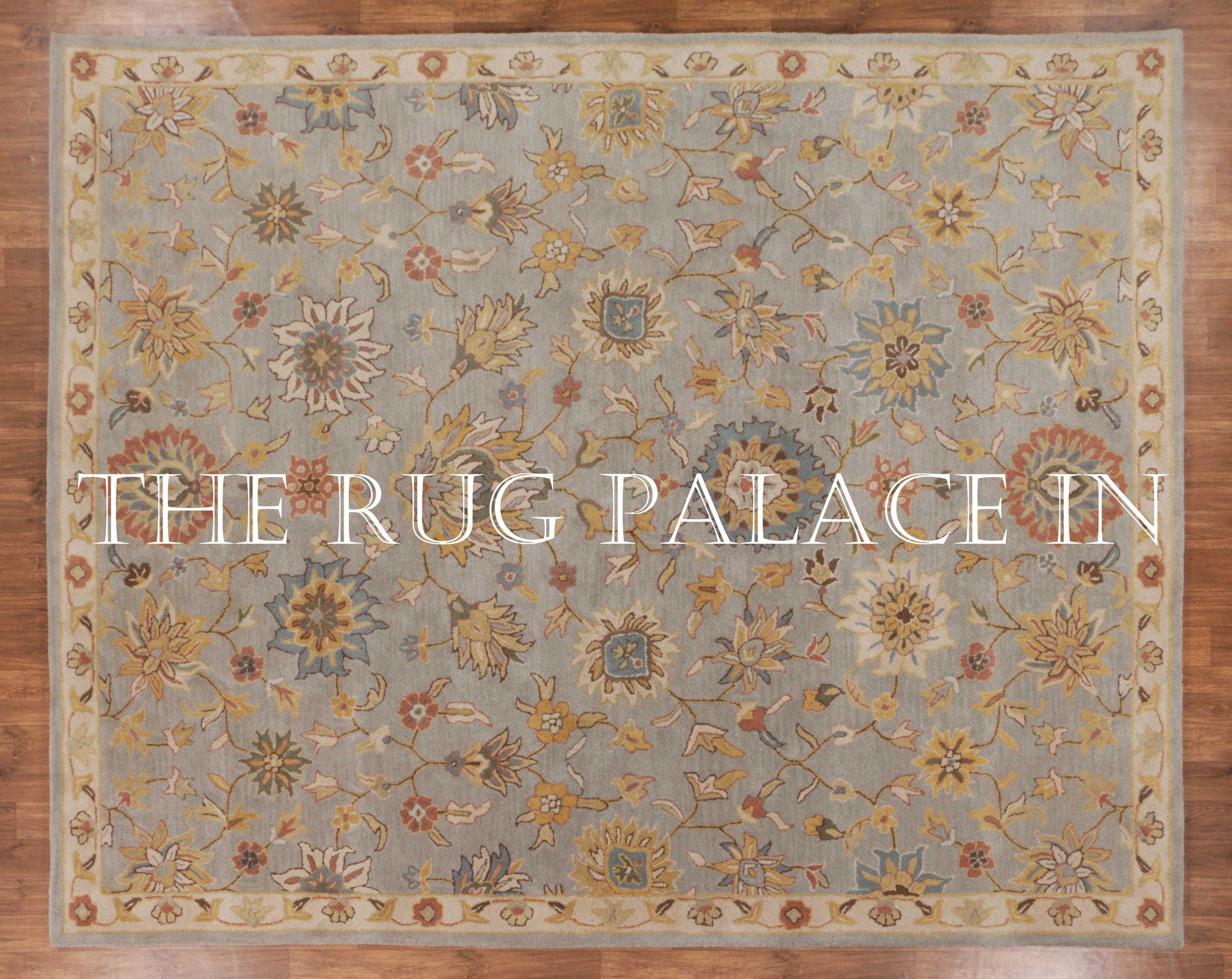 Blue Porcelain Rug Hand Tufted Wool Rug, Porcelain Blue Floral Area Rug, Oriental Inspired ...