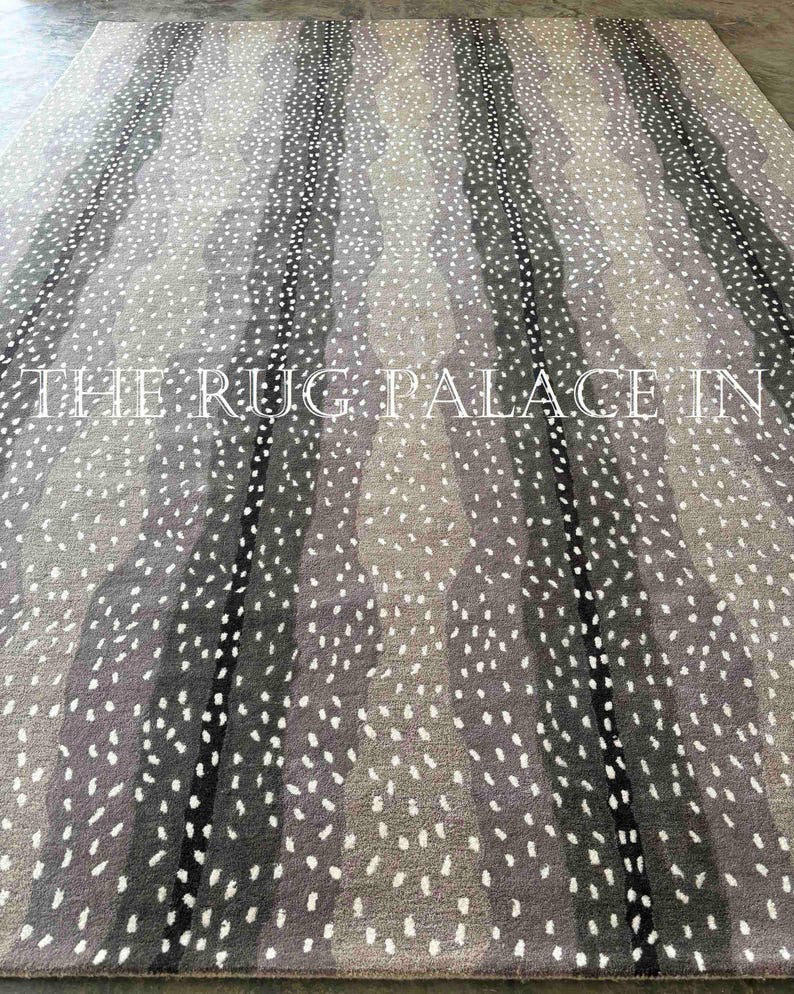 Hand Tufted Modern Wool Area Rug, Grey and Ivory Spotted Design Carpet ...