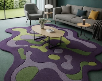 Tapis capitonné abstrait irrégulier, tapis de sol moderne vert violet