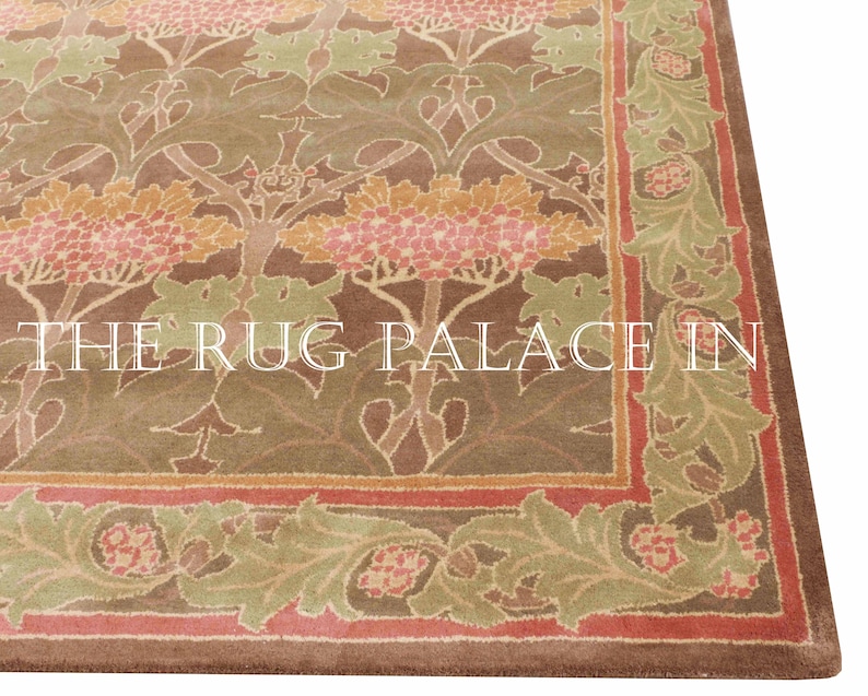 Green Earthy Pattern Rug Handmade Wool Oriental Rug, Traditional Botanical William Design, Green ...