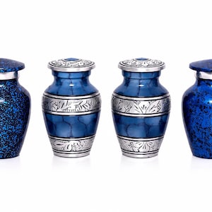 Blue Mini Cremation Urns – Keepsake Set of 4, Memorial Urns