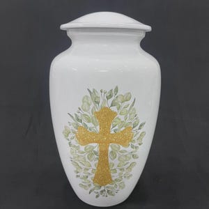 White Cross Urn for Ashes – Elegant Cremation Urn for Adults, Human Ashes Keepsake & Burial Urn
