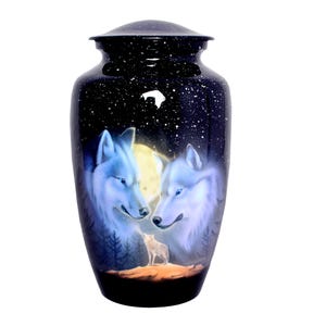 Wolf Adult Cremation Urns – Large Funeral Urn with Velvet Bag – Memorial Urn for Human Ashes up to 200 lbs.