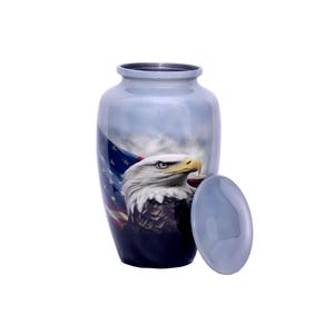 World Bazaar Bald Eagle Cremation Urn – American Flag Patriotic Tribute – Adult Ashes Urn for 200 Lbs