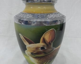 Bunny Cremation Urn: Metal Memorial Keepsake with Rabbit Illustration