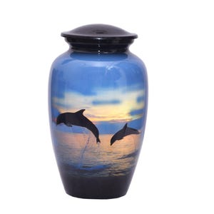 World Bazaar Dolphin Cremation Urn – Large Funeral Urn for Adult Human Ashes – Multicolor Memorial Urn with Velvet Bag – Holds Up to 200 lbs