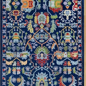 Vibrant Blue Oushak Rug – 9x12 Hand Knotted Wool Traditional Oriental Turkish Carpet