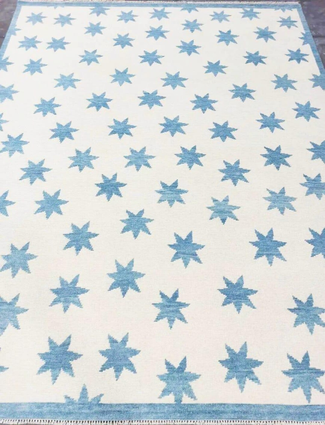 Aplinestars Rug Blue Star Pattern Flatweave Rug, Handwoven Cotton Area Rug, Kids Room ...