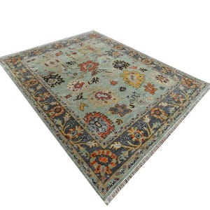 Vibrant Colorful saggy green and Gray Traditional Oushak 9x12 Wool Area Rug