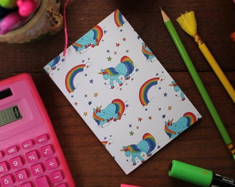 Unicorn Rainbow Notebook - Stocking Filler - Pony - Party Bag Filler - 36 Plain Pages - 100% Recycled - Eco - Laura Lee Designs