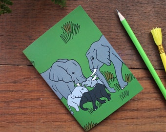 Elephant Notebook - Single Pocket Notebook - Zoo Animals - 36 Plain Pages - 100% Recycled - Eco - Designer - Laura Lee Designs