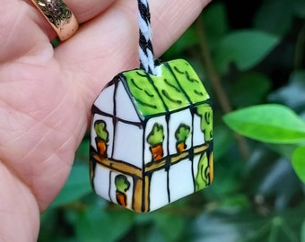 Single Greenhouse Decoration - Gardeners Gift - Hand Painted -  Fine China - Gift Boxed - Miniature - Fathers Day - Gardening - Pot- Planter