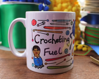 Crocheting Fuel Mug - Crochet Gift - Gift Boxed - Printed - Stoneware - Crocheter - Cup - Crafter's Gift - Crafting - Colourful