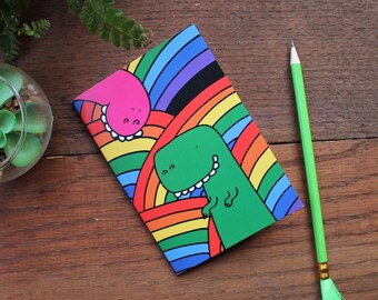 Rainbow Dinosaur Notebook - Single Pocket Notebook - Party Bag Filler - Colourful Stationery - Jurassic - 100% Recycled - Eco