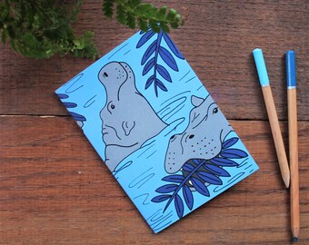 Hippo Notebook - Single Pocket Note Book - Zoo Animals - 36 Plain Pages - 100% Recycled - Eco - Laura Lee Designs