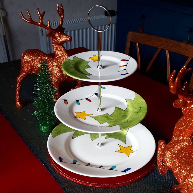 Retro Christmas colourful cake stand Christmas centrepiece vintage christmas