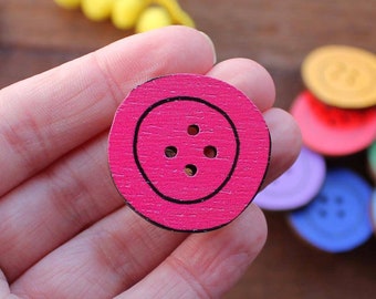 Button Brooch - Wooden - Rainbow - Sewing Gift - Knitters Gift - Eight Colours - Red - Orange - Pink - Yellow - Green - Blue - Indigo