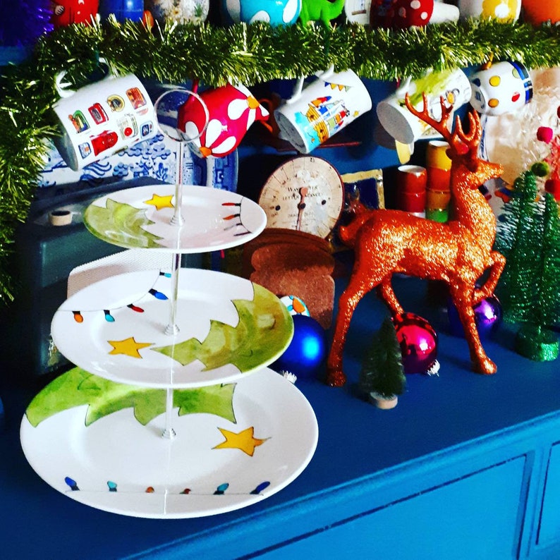 Retro Christmas colourful cake stand Christmas centrepiece vintage christmas