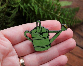 Watering Can Brooch - Wooden - Gardener's Gift - Gardening - Eco - Birchwood - Gardening - Eco - Plastic Free Gifts - Laura Lee Designs