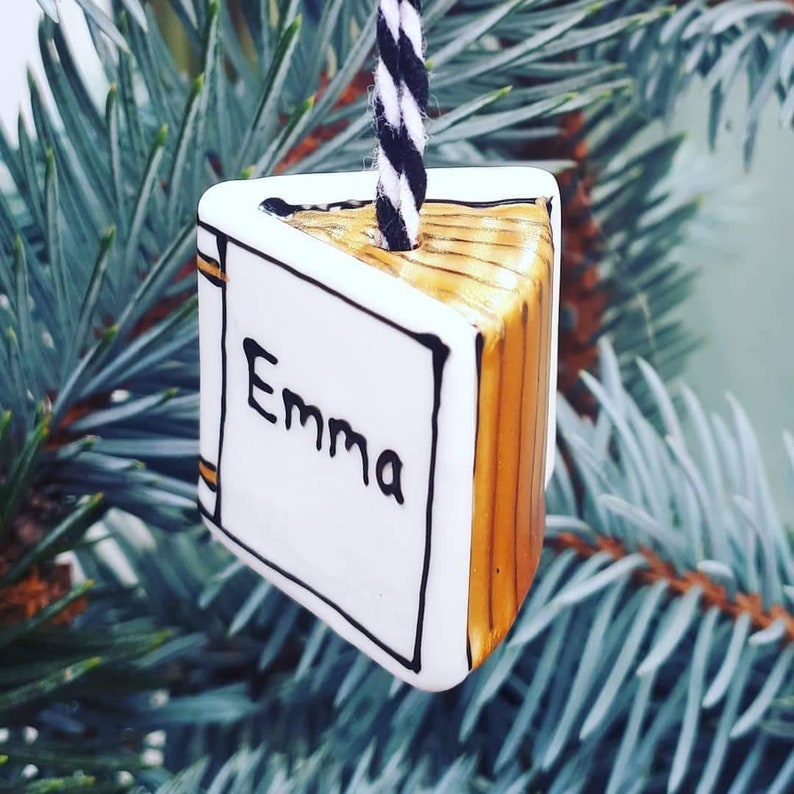 Personalised Bauble Book Tree Ornament Reading Gift Date & Name Decoration Hand Painted Teacher Gift Laura Lee Designs image 1
