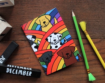 Rainbow Dogs Notebook - Single Pocket Notebook - Party Bag Filler - Colourful Stationery - 100% Recycled - Eco - Laura Lee Designs