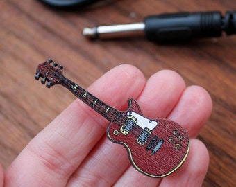 Electric Guitar Brooch - Wooden - Les Paul - Rock - Music - Birchwood - Rock - Punk - Music Teacher - Men's Gift - Eco - Laura Lee Designs