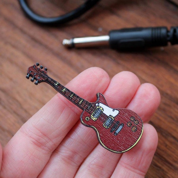 Broche guitare électrique - Bois - Les Paul - Rock - Musique - Bois de bouleau - Rock - Punk - Professeur de musique - Cadeau pour homme - Écologique - Laura Lee Designs