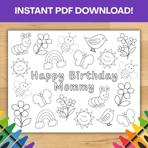 Alles Gute zum Geburtstag Mami Malseite von Kind, Druckbares Geburtstagsgeschenk für Mama, niedliche Kinder Aktivität für Mutters Geburtstag, sofort Download