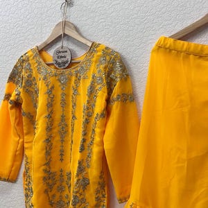 Yellow Georgette Sharara Suit: Sequence Embroidery, Party Wedding Wear
