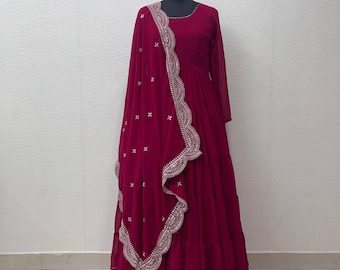 Floral Georgette Anarkali Gown | Embroidered Dupatta, Pakistani Party Dress