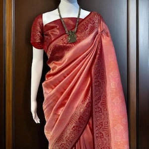 Saree van zachte zijde: rijke pallu, jacquardweefsel - Zuid-Indiase trouwkleding