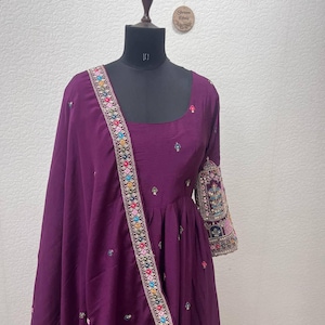 Embroidered Diamond Chinon Silk Anarkali Gown, Indian Wedding Outfit