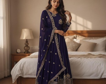 Embroidered Georgette Anarkali Gown, Indian Wedding Ethnic Outfit for Women
