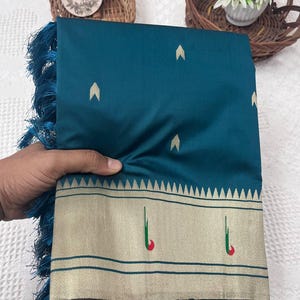 Paithani Silk Saree: Peacock Lotus Design - USA Stitched Blouse