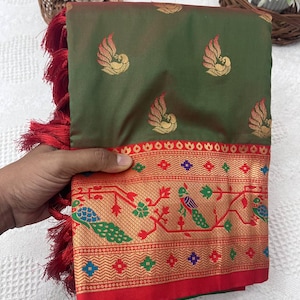 Soft Silk Paithani Saree: Traditional Indian Wedding Sari with Peacock Pallu