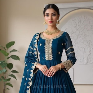 Stylish Ready To Wear Gown For Women With Embroidery Sequence Work, Wedding Gown For Women, Anarkali Gown ,Indian Women Ethnic Outfits
