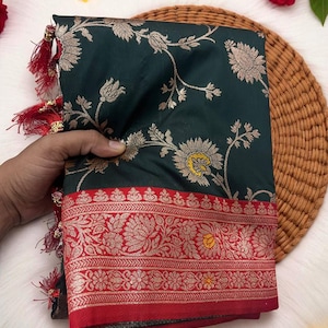 Banarasi Soft Silk Saree: Zari Weaving, Meenakari Pallu
