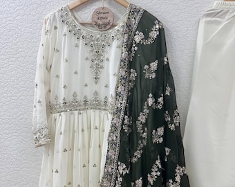 Georgette Designer Beautfiul White Anarkali Suit ,Full Stitched Pakistani Wedding Outfit for Women Readymade Indian Dress Ethnic salwar suit