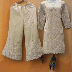 Beautiful Designer Georgette Kurti Sharara Dupatta Suit Indian Heavy Palazzo White Kurta With Sharara Eid Special Outfit Sharara Kurti Suit