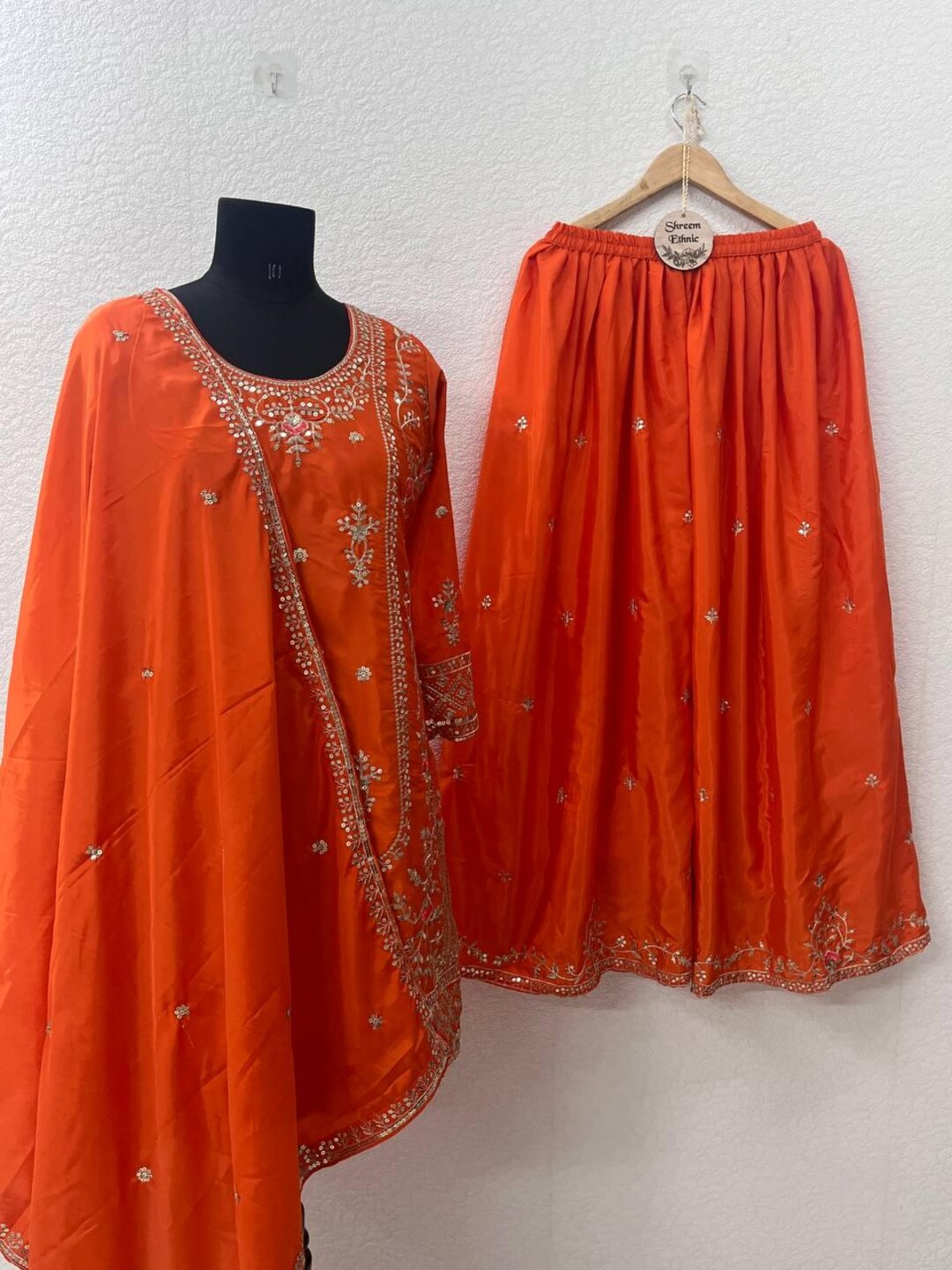 Ainah Organza Satin Burnt Orange Kurta with Sharara Set