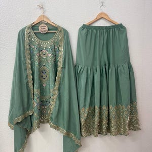 Embroidered Crepe Sharara Suit: Indian Wedding Party Outfit