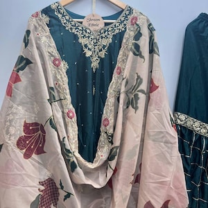 Green Sharara Suit: Pakistani Wedding Salwar Kameez with Embroidery